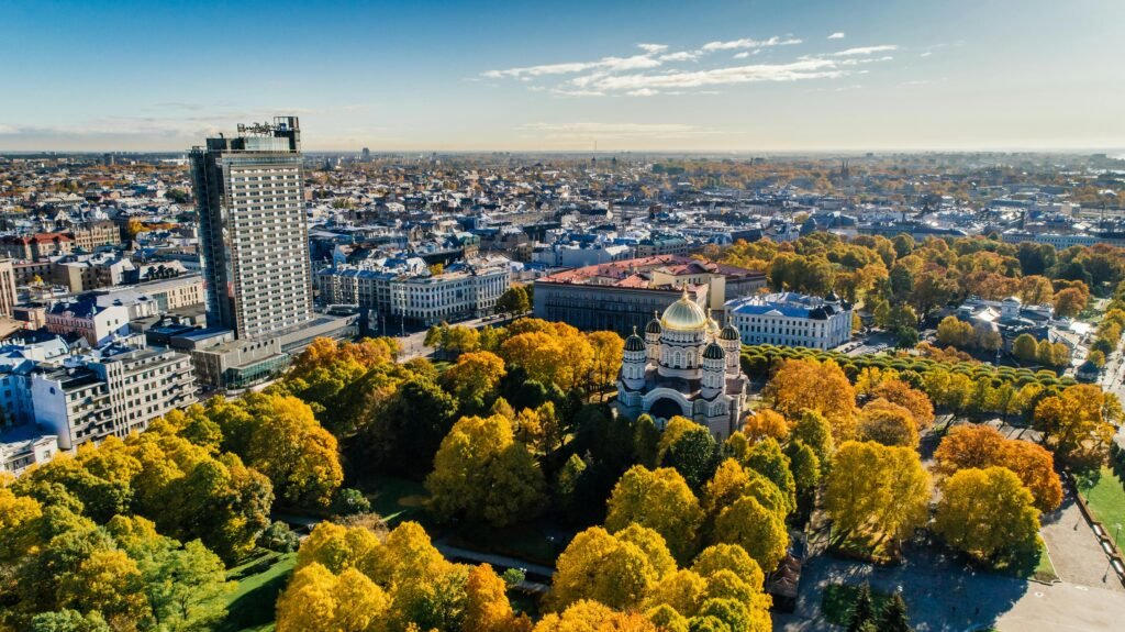 pexels photo 681361 681361 A stunning aerial view of Riga showcasing a cathedral, city architecture, and vibrant fall foliage.